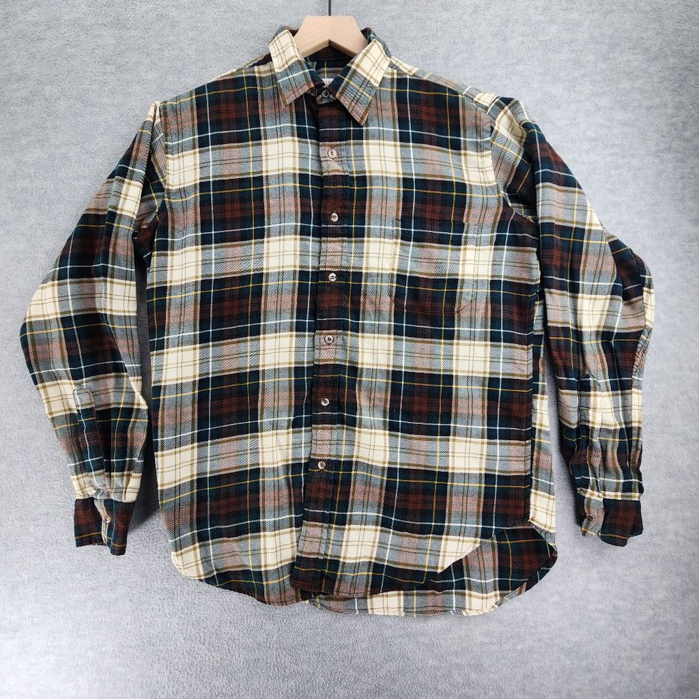 Patrick James Viyella Shirt Mens Medium Red Plaid Cotton Wool Made in Scotland